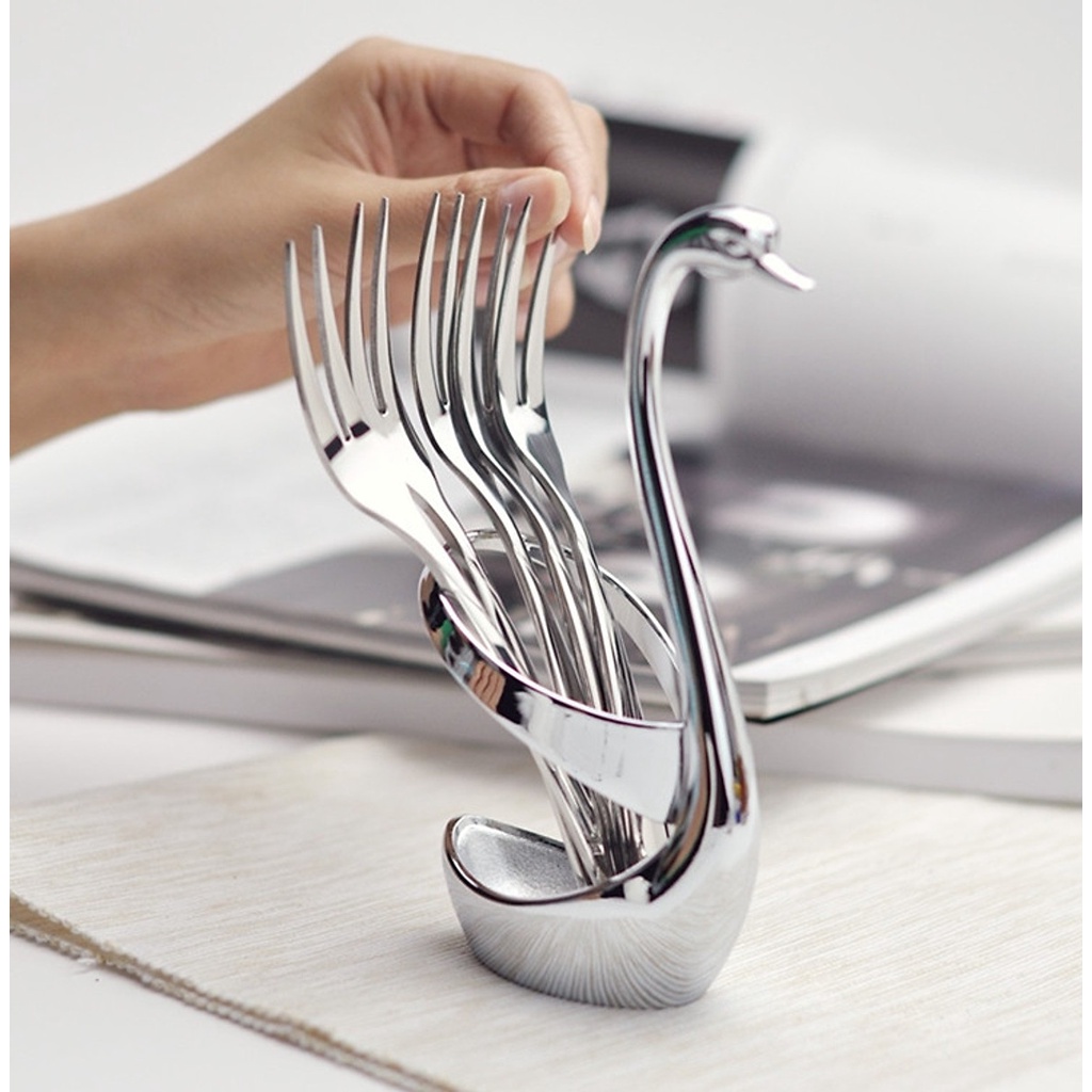Bộ 3 thìa, 3 dĩa hàng giỏ đựng thiên nga, Inox sịn sò KT: 14-15cm (ảnh thật)