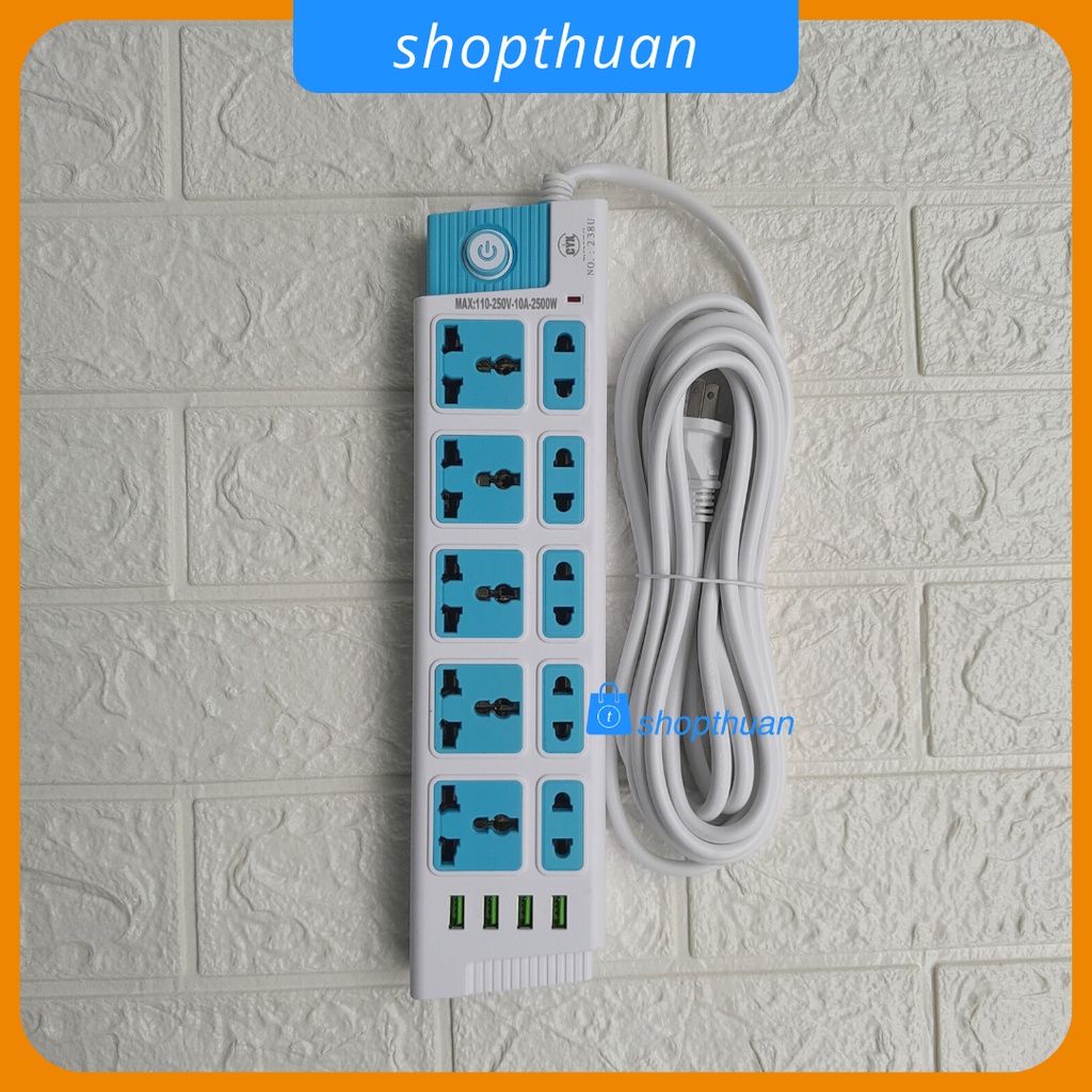 Ổ cắm điện CYX 238U công suất 2500W dây dài  5 mét,4 cổng USB, có công tắc