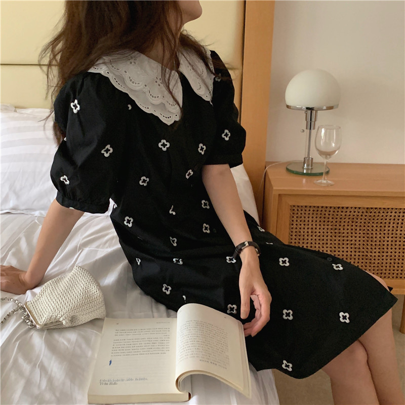 Đầm 43607 tay ngắn dáng rộng cổ búp bê dễ thương dành cho nữ