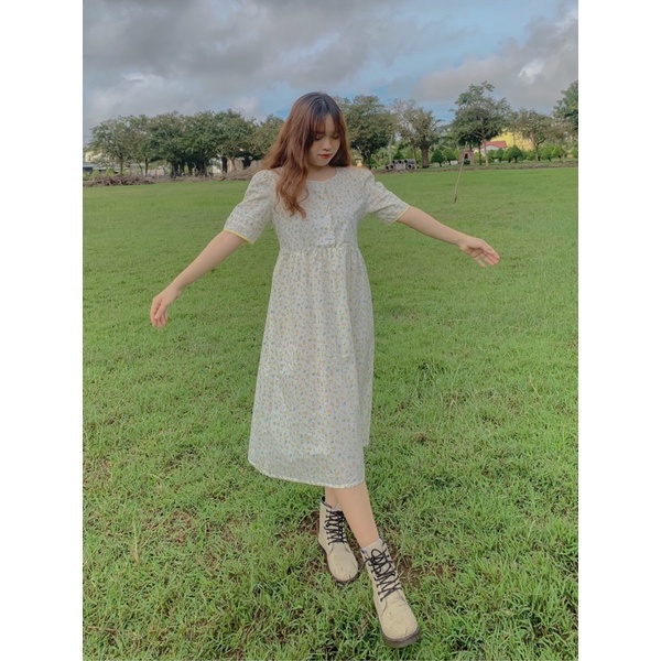 Đầm babydoll hoa nhí tay viền