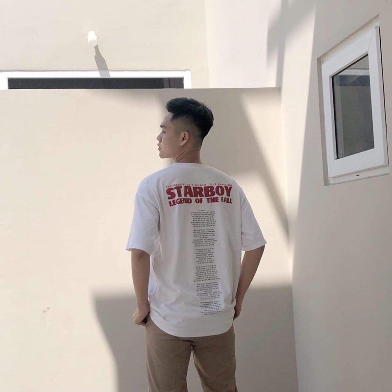 Áo thun trắng tay ngắn cổ tròn unisex STARBOY
