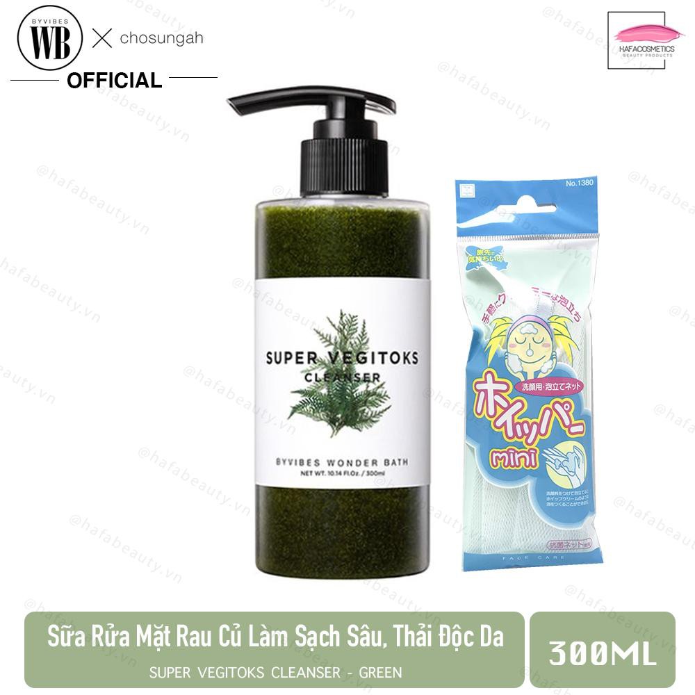 Sữa rửa mặt thải độc rau củ Byvibes Wonder Bath Super Vegitoks Cleanser 300ml- Green + Tặng 1 Túi Lưới Rửa Mặt Tạo Bọt