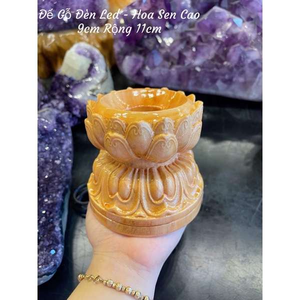Đế Gỗ Đèn Led - Hoa Sen Bi Cầu Phong Thuỷ