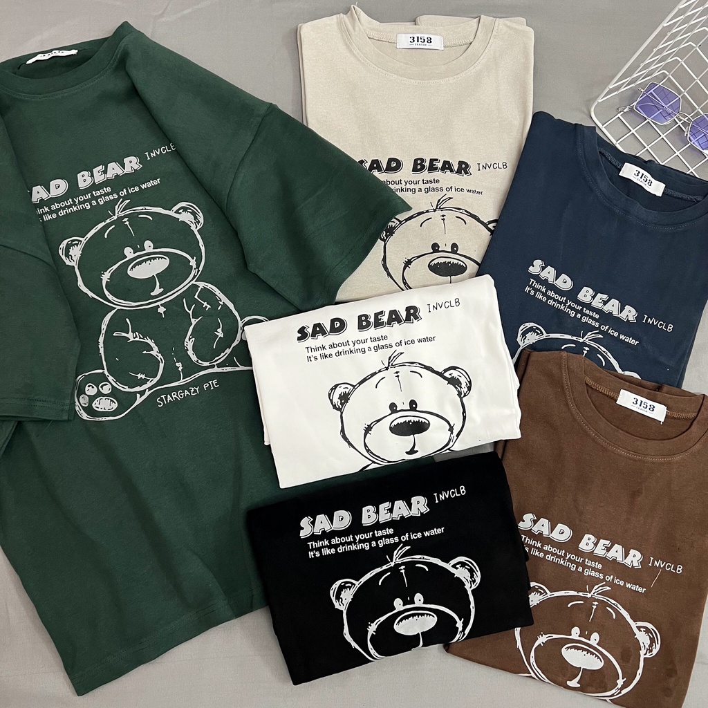 Áo thun tay lỡ nam nữ MEANSTORE phông in hình cotton vải mát form rộng phong cách Ulzzang - Ảnh thật sad bear