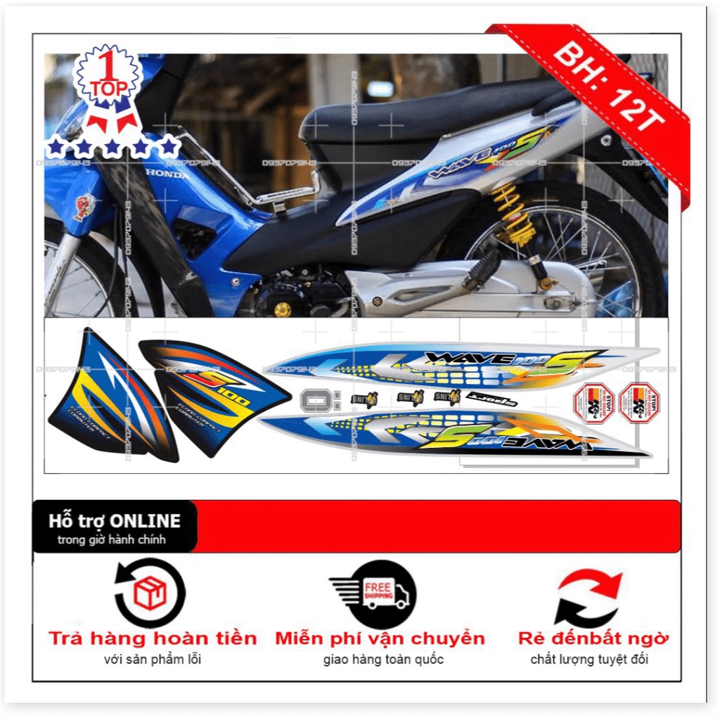 ( Quí khách vui lòng mang ra tiệm cho thợ dán ) Tem wave S 100 bạc xanh