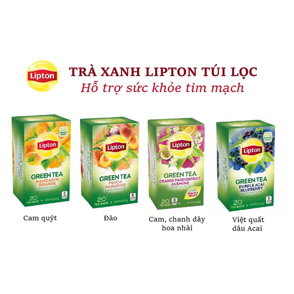 Set lẻ 5 gói trà túi lọc Lipton (hàng Mỹ) - trà xanh hỗ trợ sức khỏe tim mạch