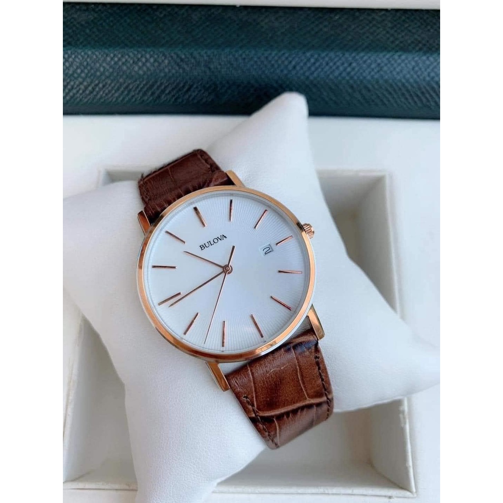 Đồng hồ nam Bulova 98H51 dây da nâu, mặt trắng (Size 38mm)