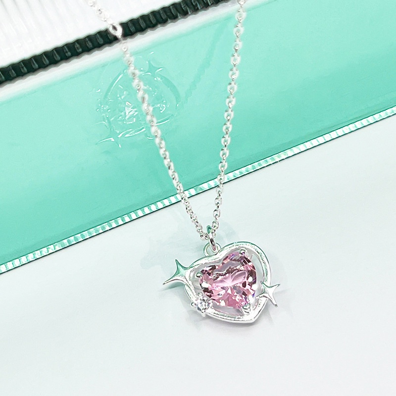 Dây Chuyền Mặt Trái Tim Đính Đá Pha Lê Hồng Phong Cách Retro Thời Trang