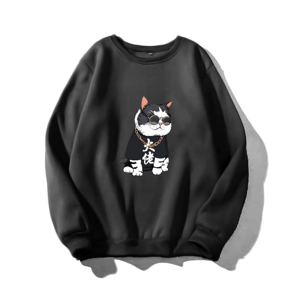 ÁO SWEATER NỈ UNISEX IN MÈO ĐEO GƯƠNG SIÊU NGẦU ÁO NỈ TAY DÀI FORM NAM NỮ ĐỀU MẶC ĐƯỢC