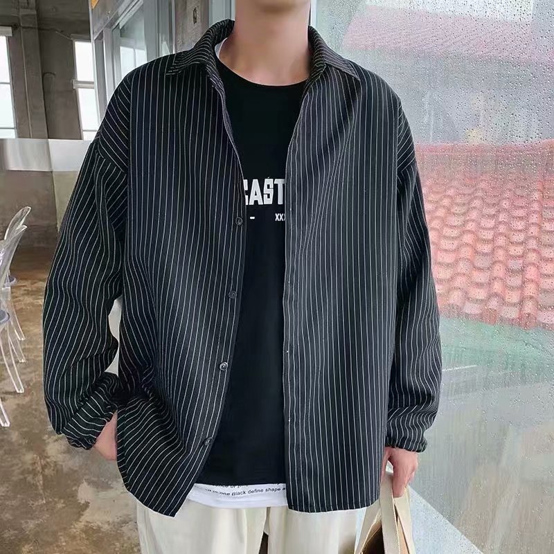 New real shot fashion pinstripe simple design casual long sleeve shirt | BigBuy360 - bigbuy360.vn