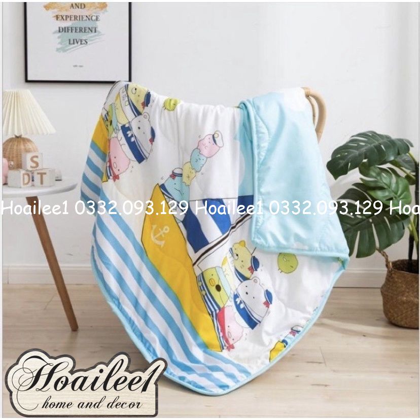 Mền cho bé vải cotton đũi mềm mịn thoáng mát, chăn hè thu cho bé đi học 1m1x1m5