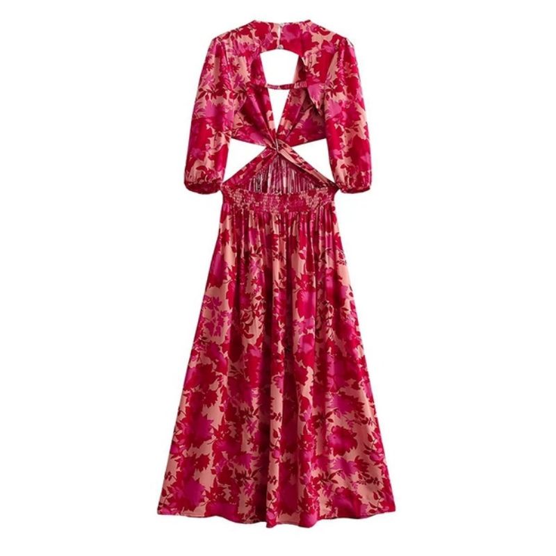 ĐẦM MAXI XOẮN EO IN HOA HÀNG XUẤT XỊN ZR