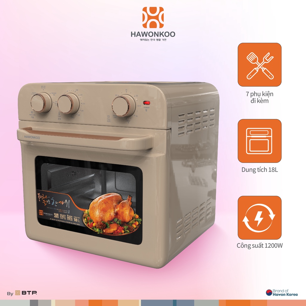 Nồi Chiên Không Dầu Hawonkoo AFH - 180, Dung Tích 18L,Công Suất 1200W, Bảo Hành Chính hãng 12 Tháng