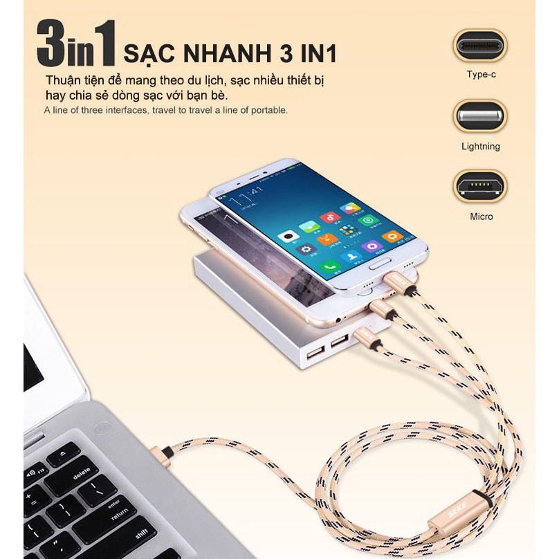 Dây cáp sạc đa năng 3 trong 1 (Lightning - Micro USB - Type-C)