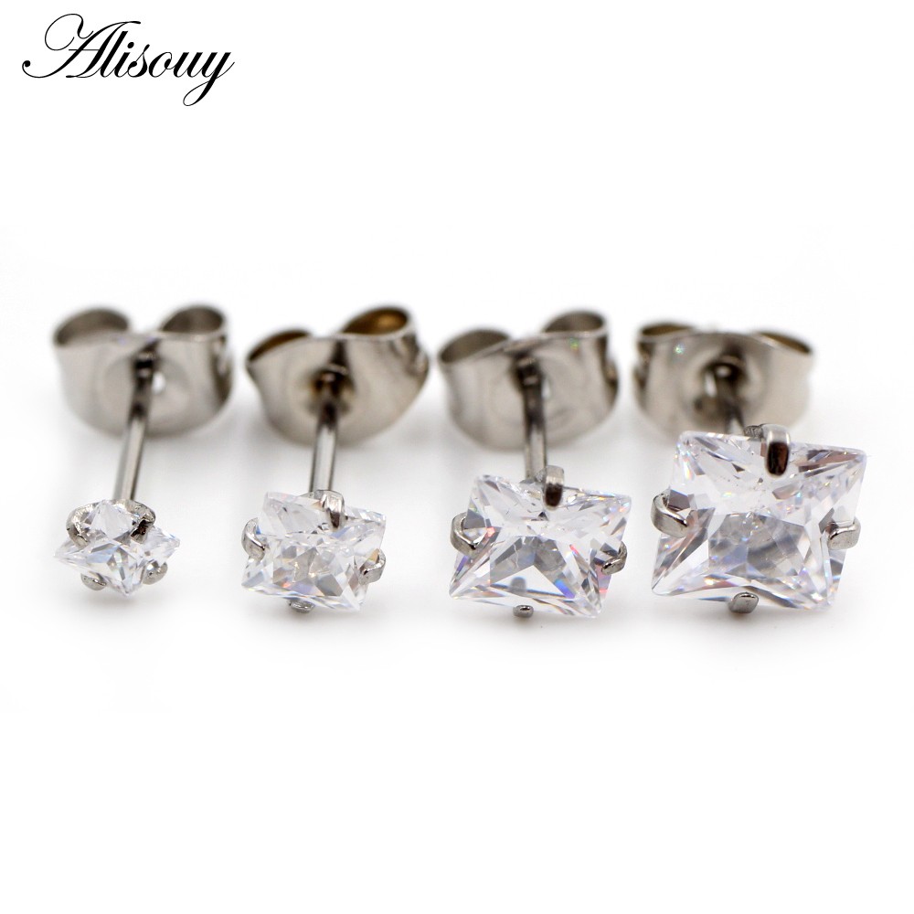 Bộ 2 Bông Tai Bằng Thép Không Gỉ Đính Đá Pha Lê Cho Nam Và Nữ