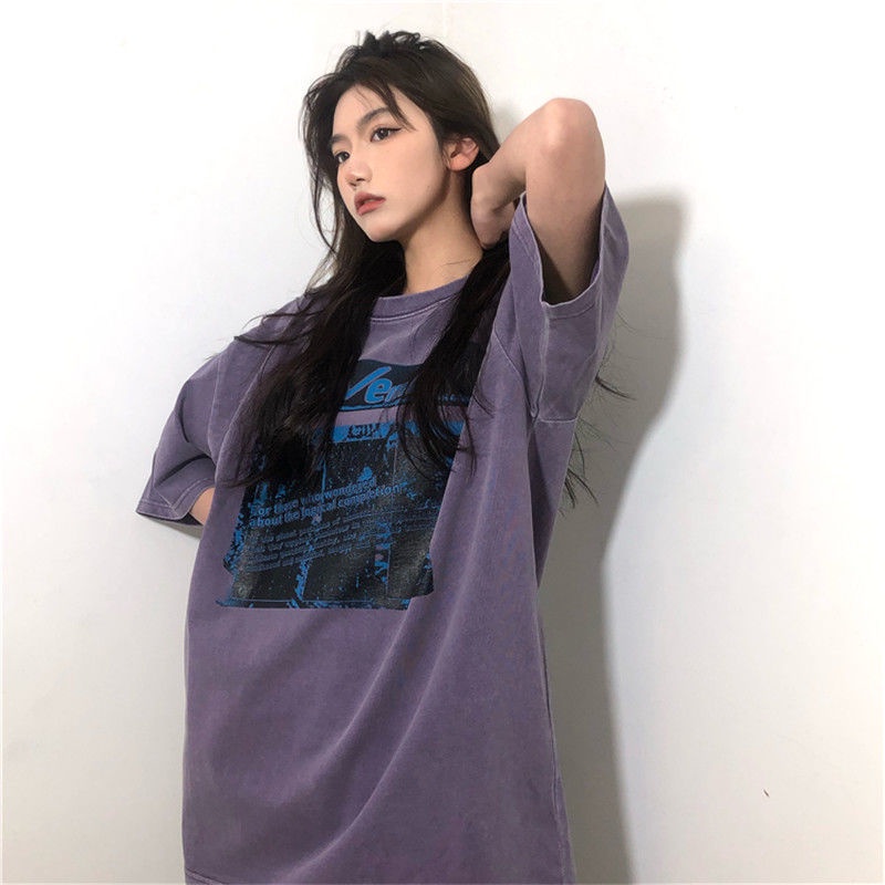 Áo Thun Cotton Ngắn Tay Dáng Rộng In Họa Tiết Kiểu Retro Hàn Quốc Mới