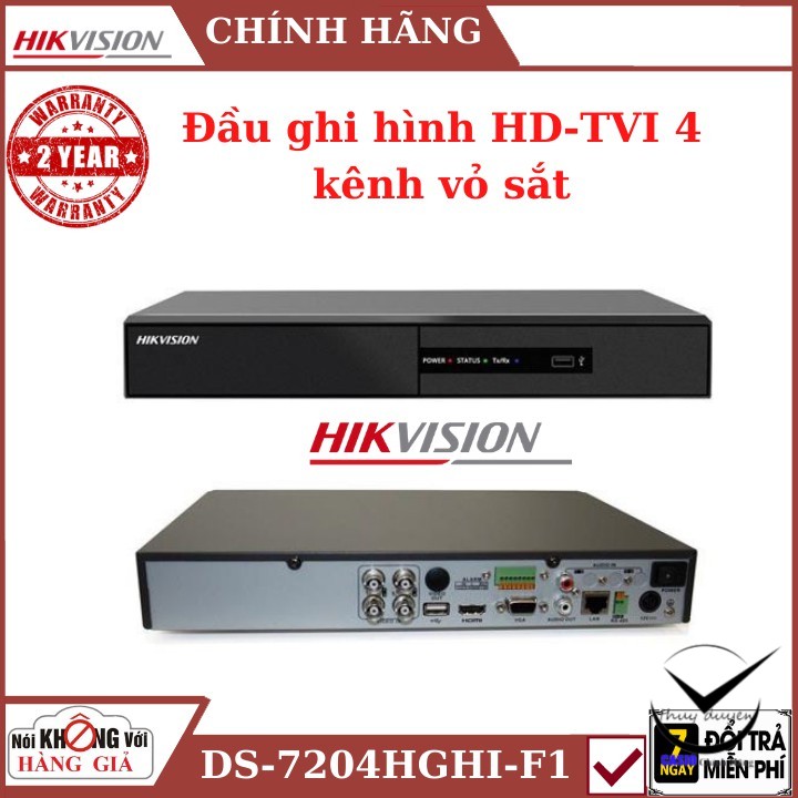 Đầu ghi camera hikvison 4 kênh vỏ sắt DS-7204HGHI-F1,Ghi hình 1080PLite@25fps , bảo hành chính hãng