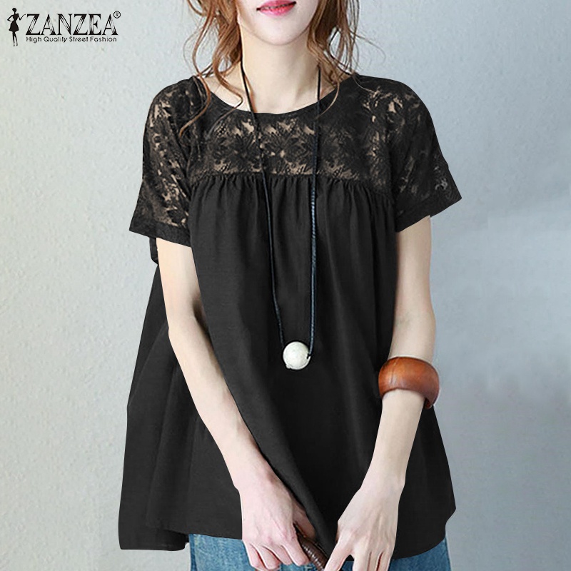 Áo thun Zanzea tay ngắn phối ren thời trang tùy chọn màu sắc dành cho nữ