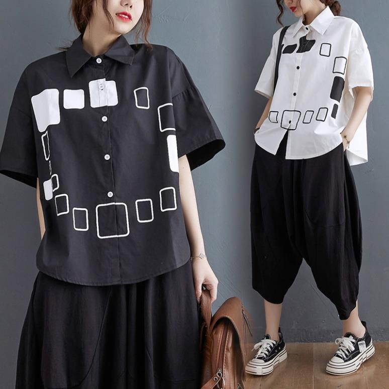 S77 bộ đồ bigsize free size quần lửng cách điệu áo sơ mi thời trang phong cách mẫu mới