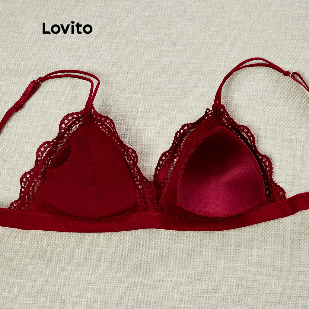 Áo ngực Lovito dáng ôm cơ bản phối ren tương phản dễ thương L13X105 (Màu đỏ rượu/ Trắng) | BigBuy360 - bigbuy360.vn