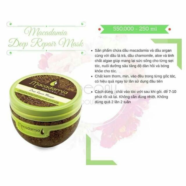 Kem hấp (dầu ủ tóc) Macadamia - Deep Repair Masque (Mỹ) 500ML