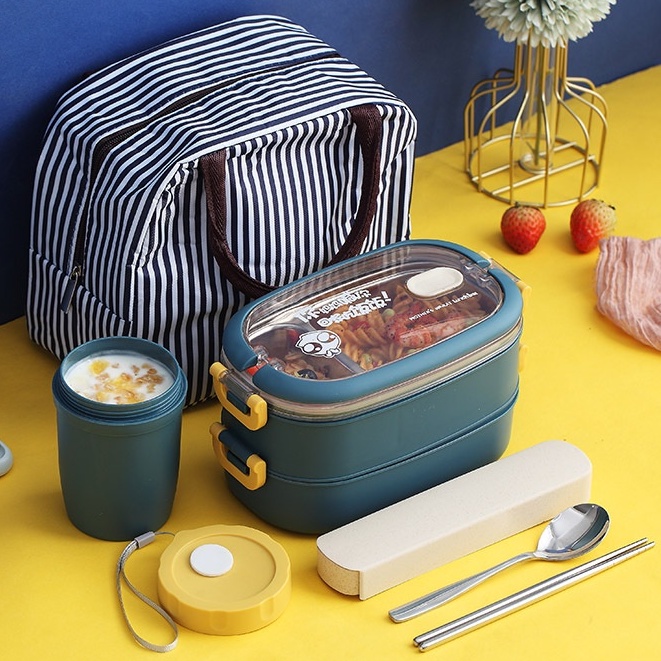 Hộp Cơm Giữ Nhiệt Văn Phòng 2 tầng 3 Ngăn Chất Liệu Tốt Nhất Dùng Trong Thực Phẩm Chịu Nhiệt Chịu Lạnh Tốt- KIT002