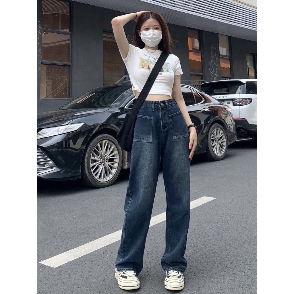 Quần Jean Ống Rộng Phong Cách Năng Động Trẻ Trung Dành Cho Nữ