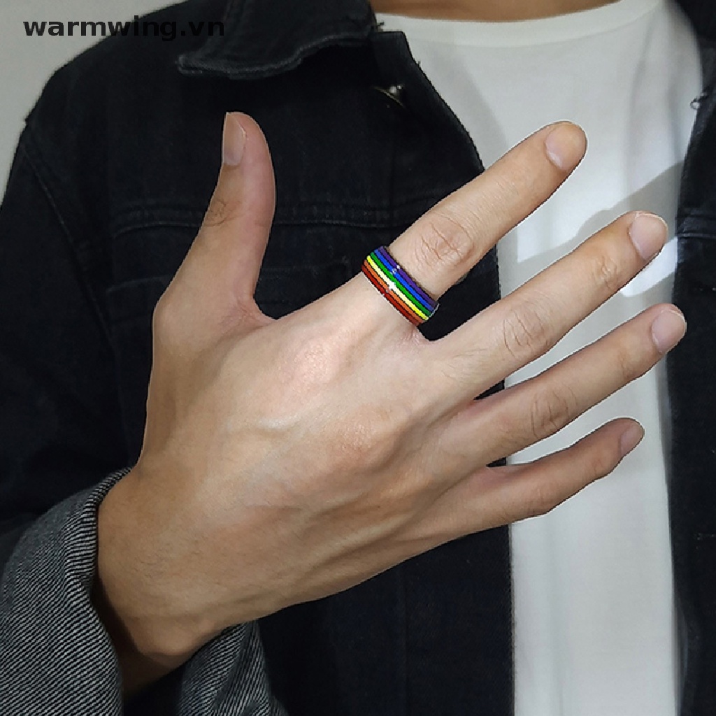 Nhẫn Inox Tráng Men Màu Cầu Vồng LGBT Thời Trang Unisex 2021