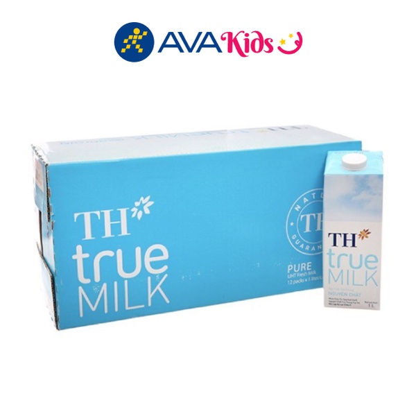 Thùng 12 hộp sữa tươi tiệt trùng nguyên chất không đường TH true MILK hộp 1 lít