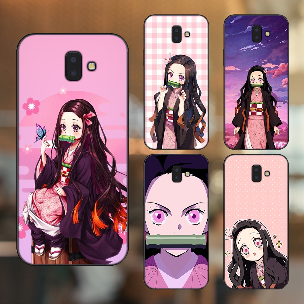 Ốp lưng Samsung J6 Plus viền đen in hình Nezuko Kimetsu no Yaiba
