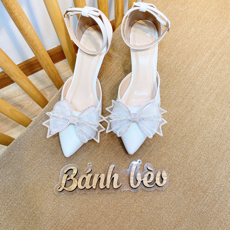 Giày Cao Gót Sandal Nữ Quai hậu nơ đính đá xinh Xuất sắc - cao 5p  - Giày Bánh Bèo mã BuomV2