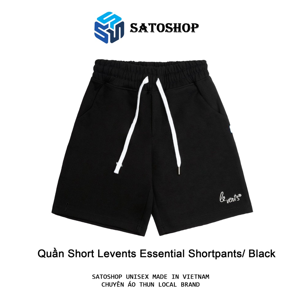Quần Short Nam Nũ LE VENTS Essential Shortpants/ Black , quần đùi unisex ống rộng full tag hãng levents Satoshop