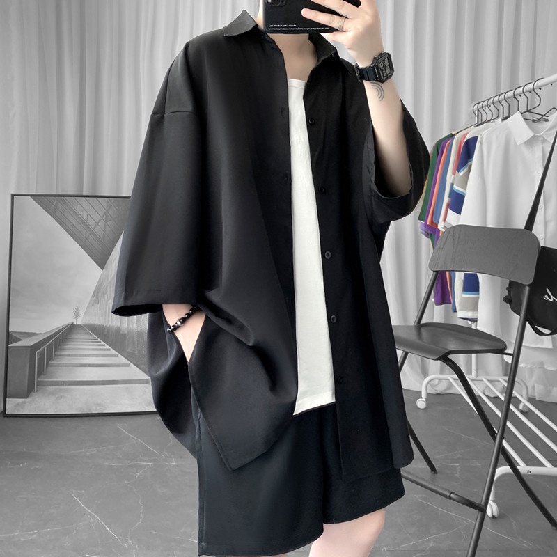 Áo Sơ Mi Lụa Lạnh Ngắn Tay Thời Trang Hàn Quốc Cho Nam