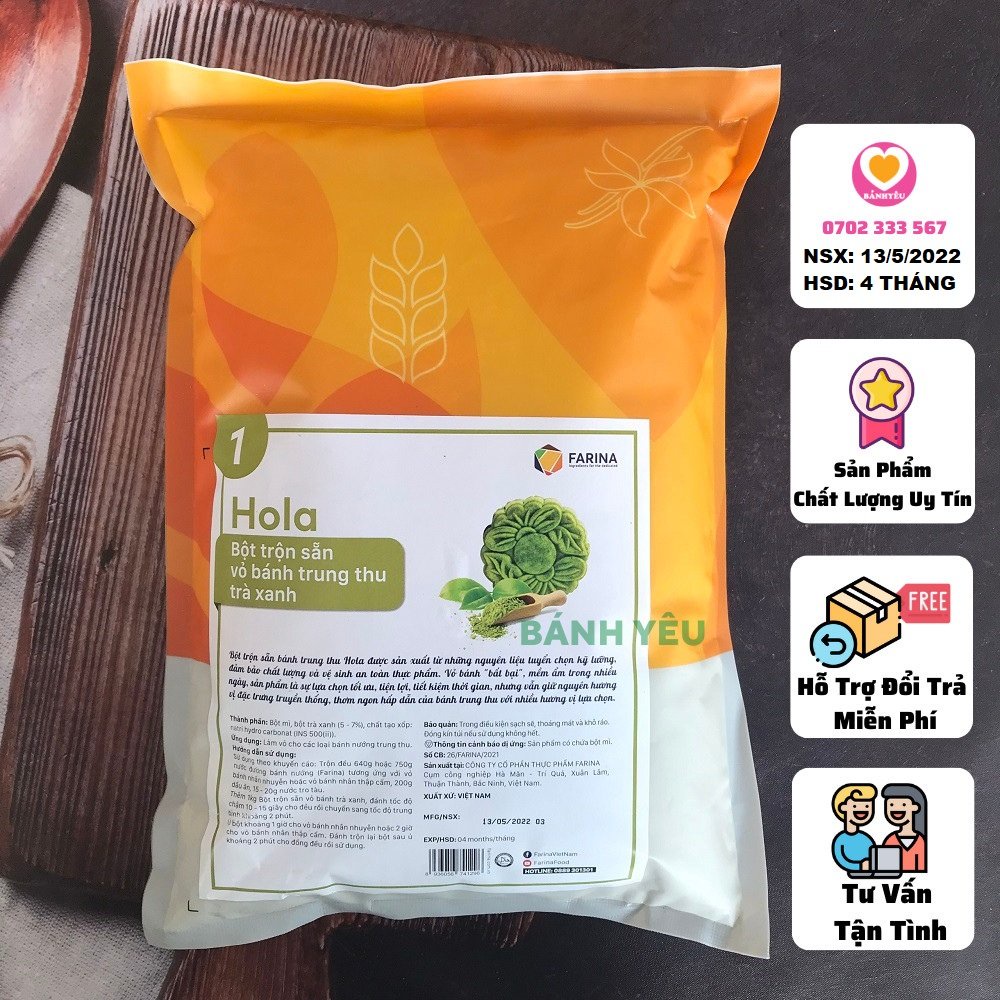 Bột Trộn Sẵn Vỏ Bánh Trung Thu Trà Xanh FARINA Gói nguyên 1kg - NL78