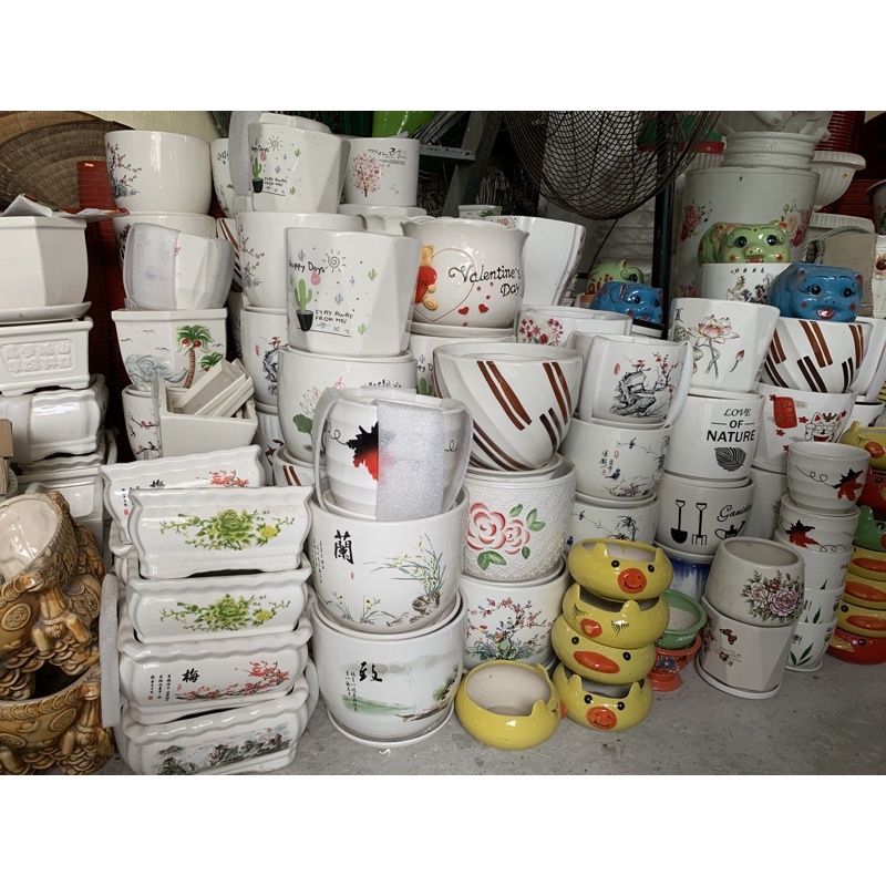 Chậu gốm sứ để bàn hoạ tiết trồng cây để bàn trang tri