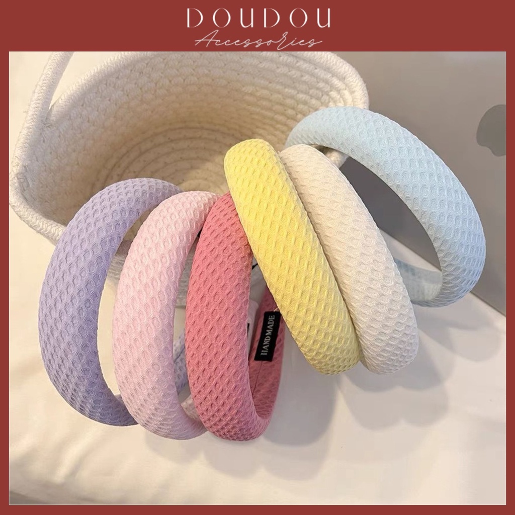 Băng đô cài tóc DOUDOU Bờm tóc nữ chất liệu xốp nhẹ form phồng cao màu kẹo ngọt phong cách Hàn Quốc vintage FG029