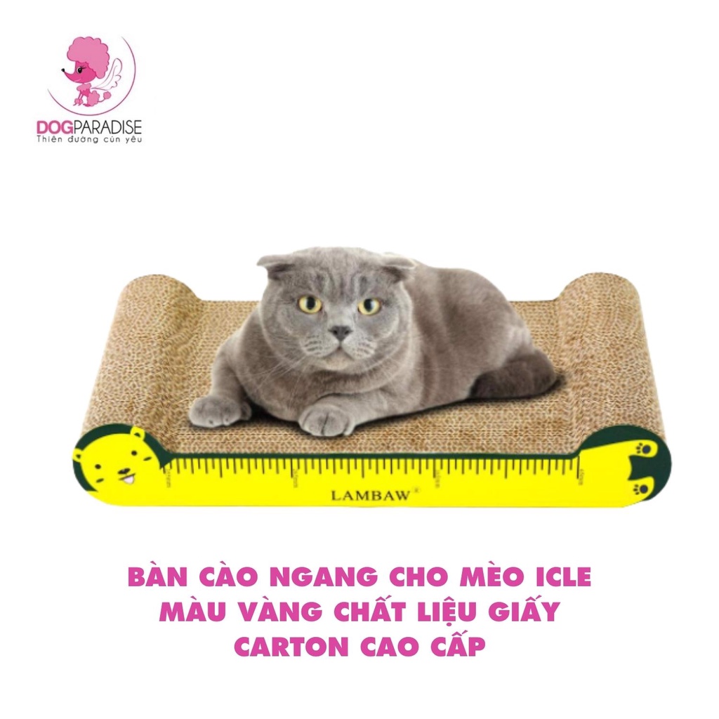 Bàn cào ngang cho mèo ICLE màu xanh lá/vàng chất liệu giấy carton cao cấp 43x21.5x7 cm chịu lực tốt - Dog Paradise