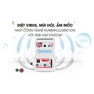 Máy hút ẩm và tạo ion Sharp DW-D12A-W (Hàng chính hãng, Công suất 12 lít/ngày, Diện tích 25m2, Bảo hành 12 tháng)