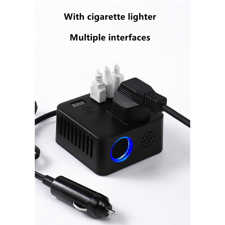 Bộ Chuyển Đổi Nguồn Điện 150W 12V / 24V Sang 220V QC3.0 + Túi Bật Lửa Cho Xe Hơi