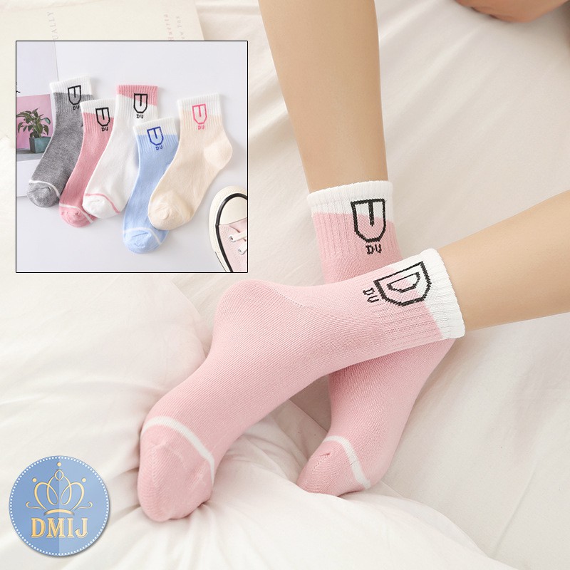 Set 5 đôi tất nữ cổ cao nhiều màu vớ nữ cổ cao chữ DU TD10