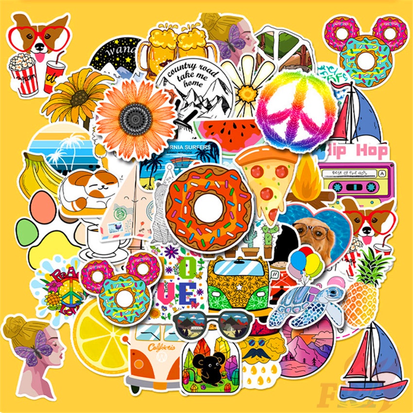 ❉ Bộ 02 Sticker Dán Trang Trí Xinh Xắn Chất Lượng ❉ Bộ 50 Sticker Chống Thấm Nước Họa Tiết Doodle Hợp Thời Trang