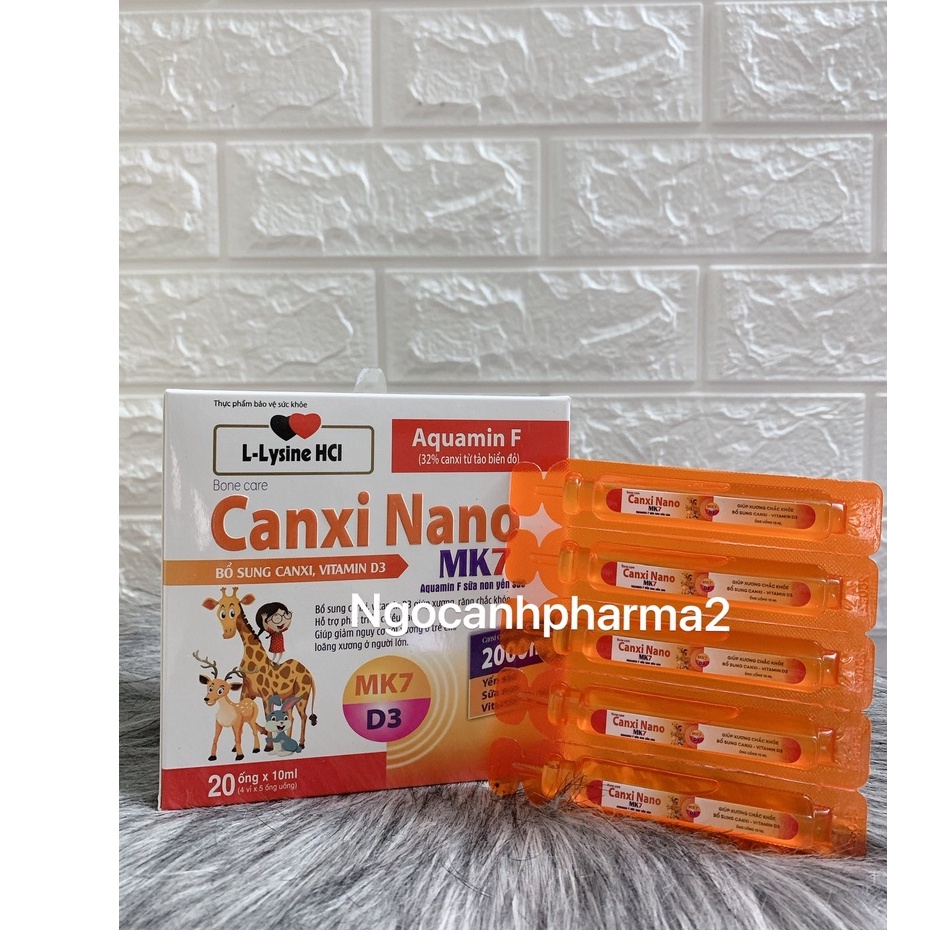 Canxi nano K2 D3 MK7 aquamin F tảo biển đỏ - Bổ sung canxi, vitamin D3 giúp xương chắc khỏe (Hộp 20 ống )