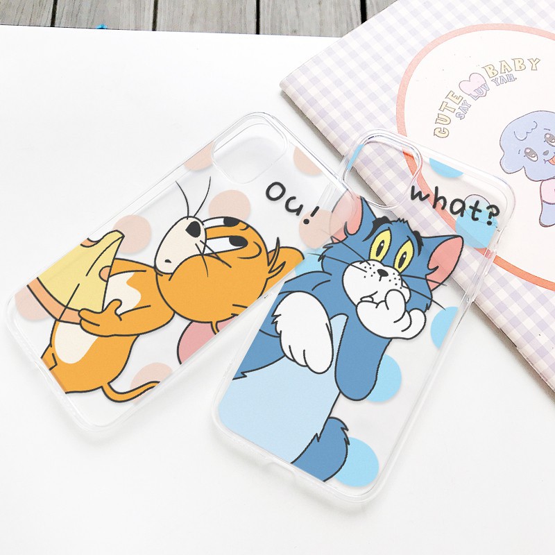 Ốp trong suốt in hình mèo tom and jerry ou what cho IPhone 11/11Pro/11pro Max X XR XS XS MAX /6 7 8 Plus SE t08