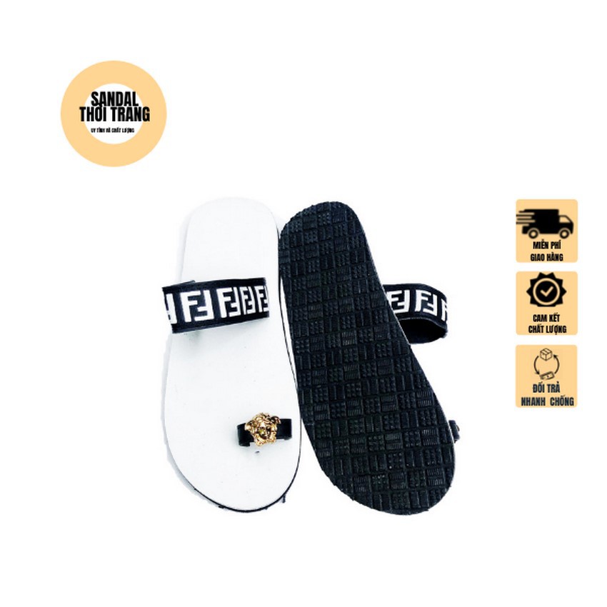 Dép sandal nữ xỏ ngón, SANDALTHOITRANG Dép sỏ ngón nữ FF Trắng/đen full size 30-44