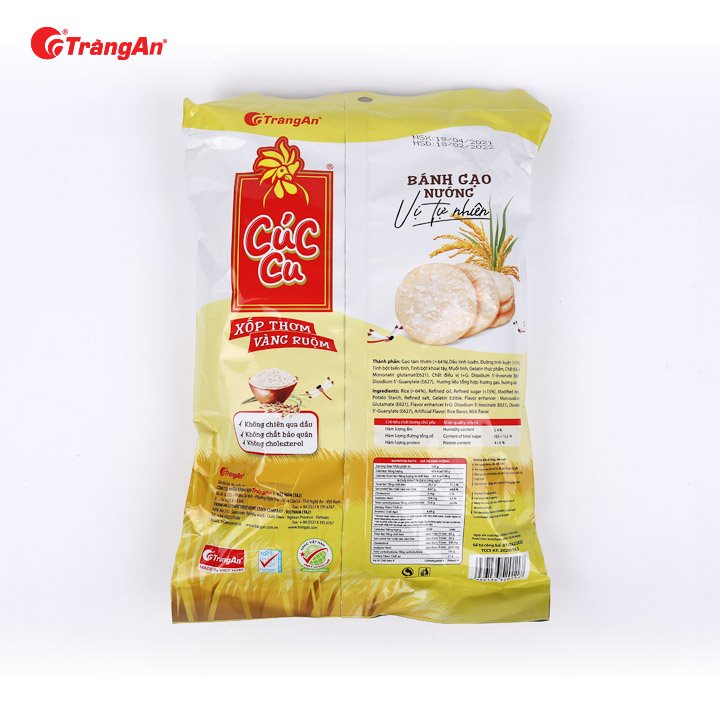 Bánh gạo ngọt Cúc Cu 130g, không qua chiên dầu, thương hiệu Tràng An, không cholesterol, hạn sử dụng 10 tháng