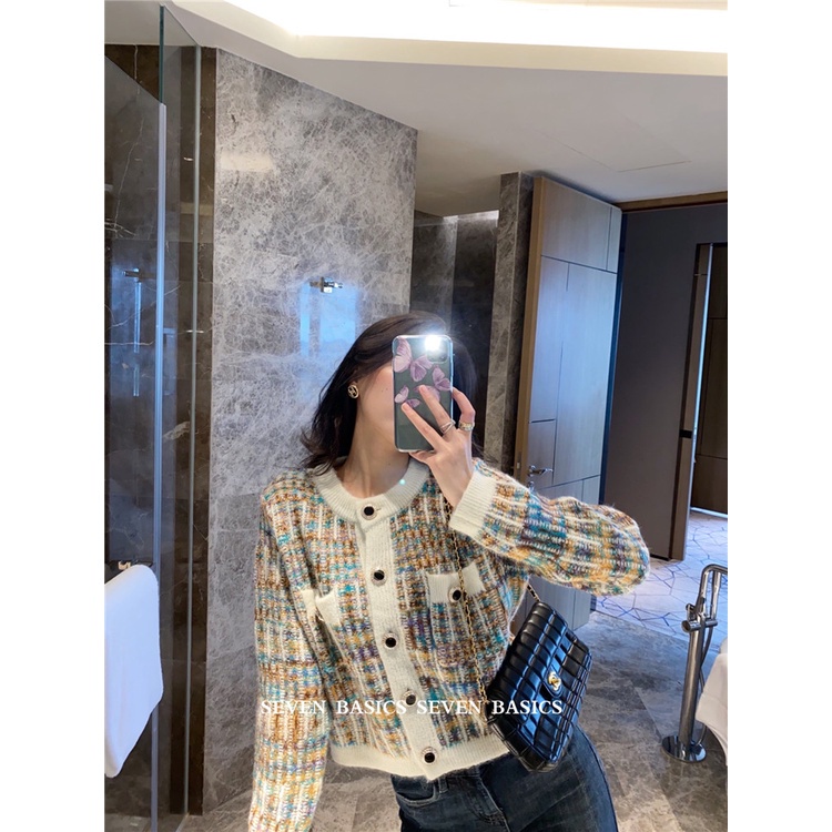 Áo cardigan dệt kim kẻ sọc màu cầu vồng thời trang mùa thu cho nữ | BigBuy360 - bigbuy360.vn