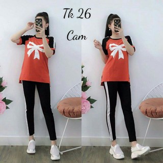 _ Đồ bộ mặc nhà in thắt nơ chất cotton co dãn 4 chiều mềm mịn