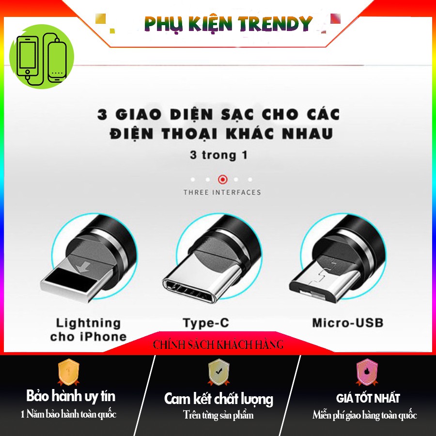 [HOT TREND] [ Siêu Phẩm ] - CÁP SẠC NAM CHÂM HỘP RÚT 3IN1 - KESHOW + combo 3 chân sạc Lightning, Micro usb, Type C. CHUẨ