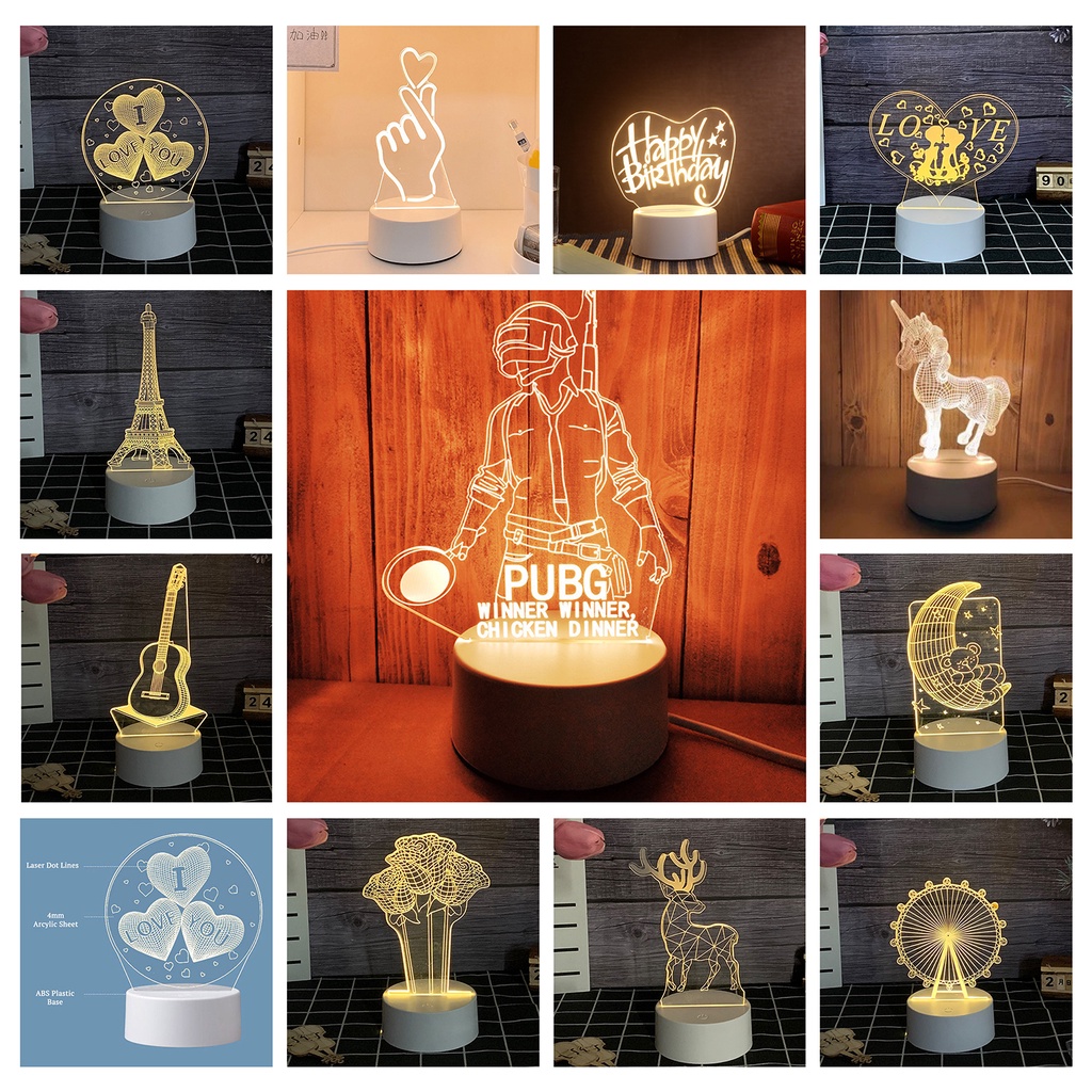 Nâng Cấp Đèn LED 3D meja Acrylic Màn Hình Hiển Thị Usb Làm Quà Tặng Sinh Nhật / Đám Cưới / Giáng Sinh / Valentine