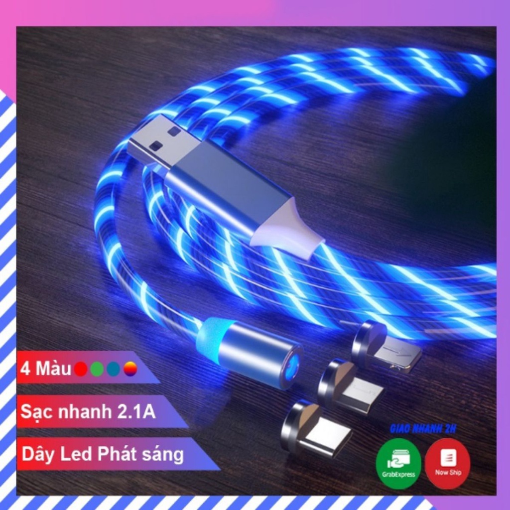 Dây cáp sạc nam châm Lightning, type C, Micro , dây cáp sạc điện thoại nam châm có đèn Led